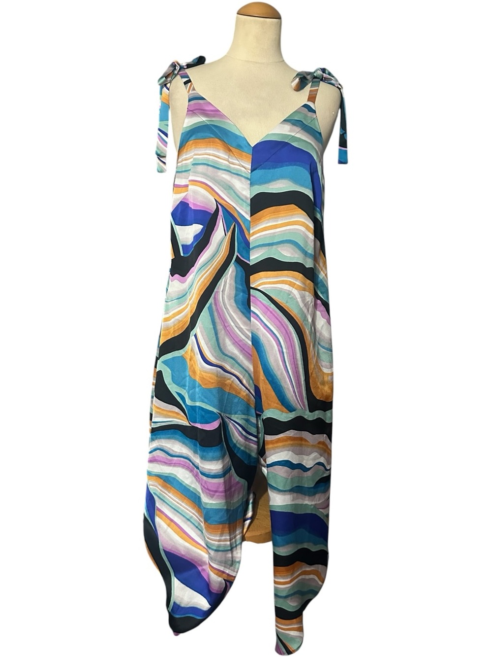 MSK Colorful Abstract Tie-Shoulder Jumpsuit Size Medium